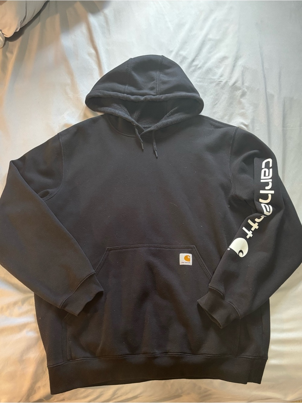 Carhartt Men's Black Crewneck Hoodie with White Sleeve Logo